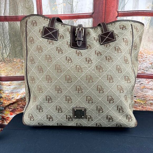 Dooney & Bourke Signature Canvas Tote with Leather Accents - Brown/Beige - Picture 3 of 15